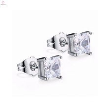 Wholesale High Quality Silver Cz Square Stud Earrings, Cubic Zirconia Silver Plating Brass Stud Earrings